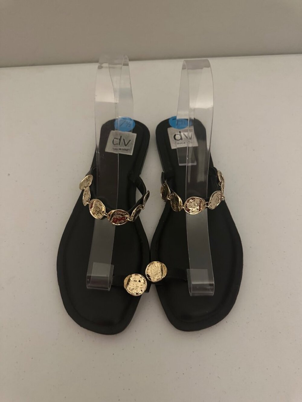DV Dolce Vita flat sandals feature gold coin embellishments toe-ring design 7.5 - Picture 2 of 6